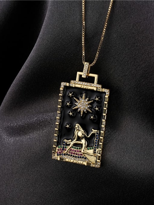 AOG Brass Rhinestone Enamel Geometric Vintage Necklace 3