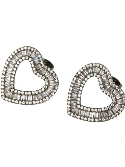 Black Earrings Brass Cubic Zirconia Heart Dainty Necklace
