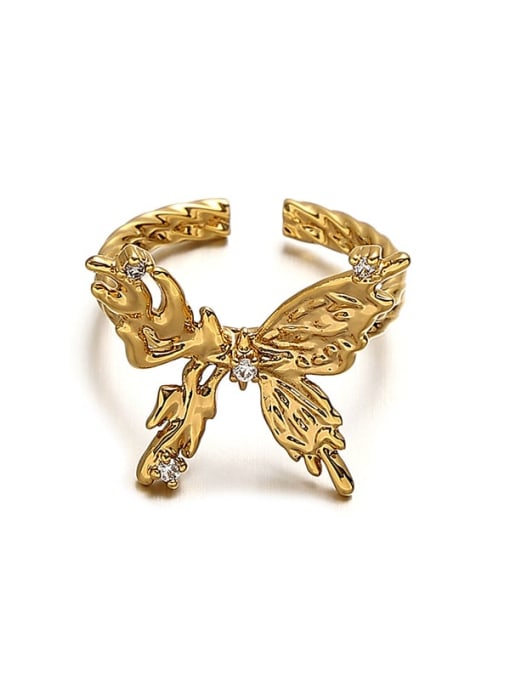 golden Brass Cubic Zirconia Butterfly Vintage Band Ring