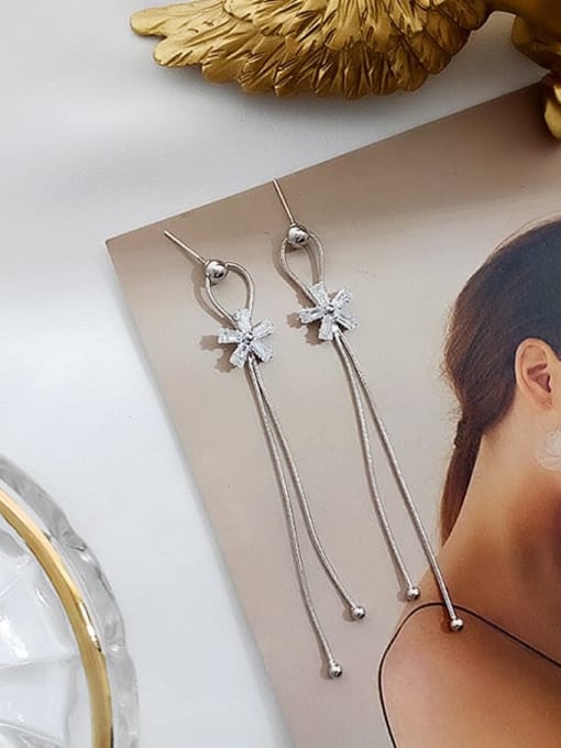 HYACINTH Copper Cubic Zirconia Tassel Dainty Threader Trend Korean Fashion Earring 3