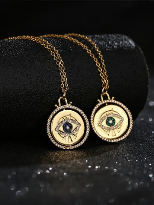 AOG Brass Rhinestone Evil Eye Vintage Round Pendant Necklace 2