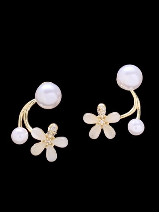 SUUTO Brass Imitation Pearl Flower Trend Stud Earring 1