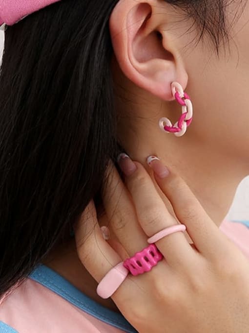 Five Color Brass Enamel C Shape Cute Stud Earring 2