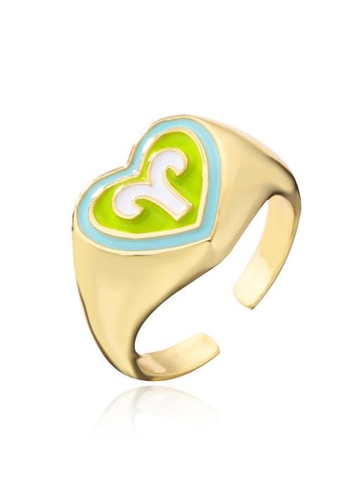 Aries Brass Enamel Heart Vintage Band Ring