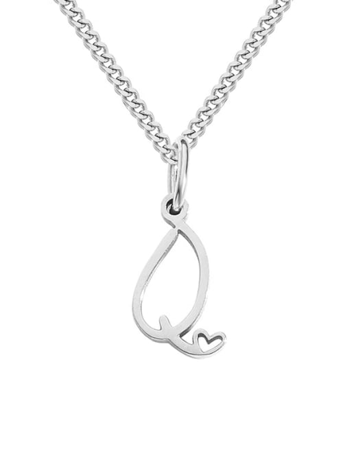 Q steel color Stainless steel Letter Minimalist Necklace