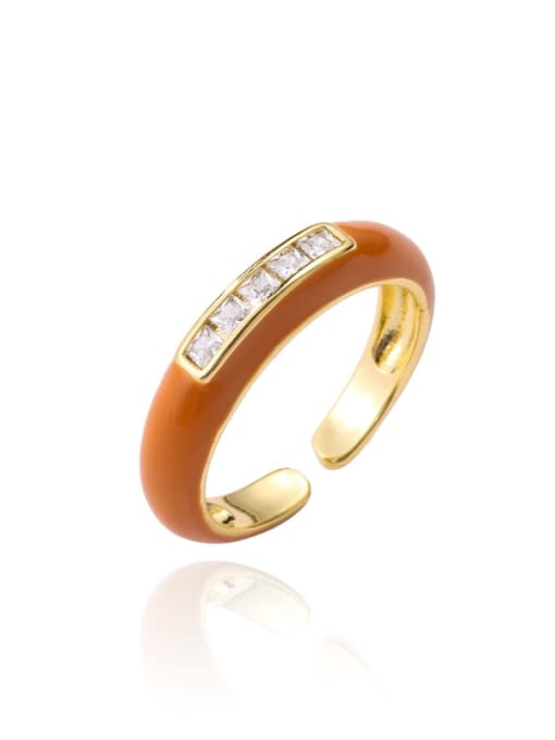 11516 Brass Enamel Rhinestone Round Minimalist Band Ring