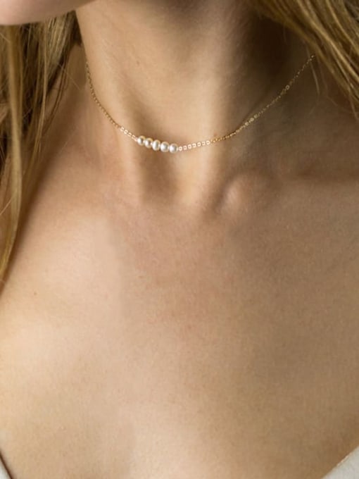 Desoto Stainless steel Glass Bead Minimalist Choker Necklace 0