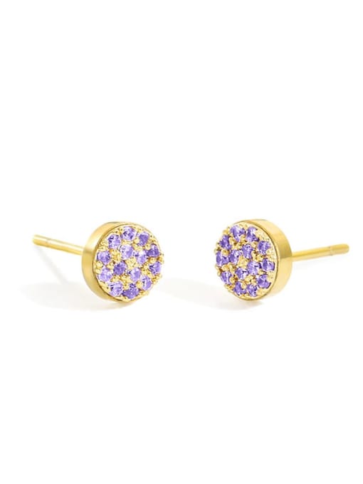 Golden +Violet Stainless steel Rhinestone Round Minimalist Stud Earring