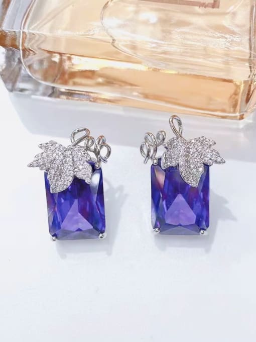 purple blue Brass Cubic Zirconia Geometric Luxury Cluster Earring