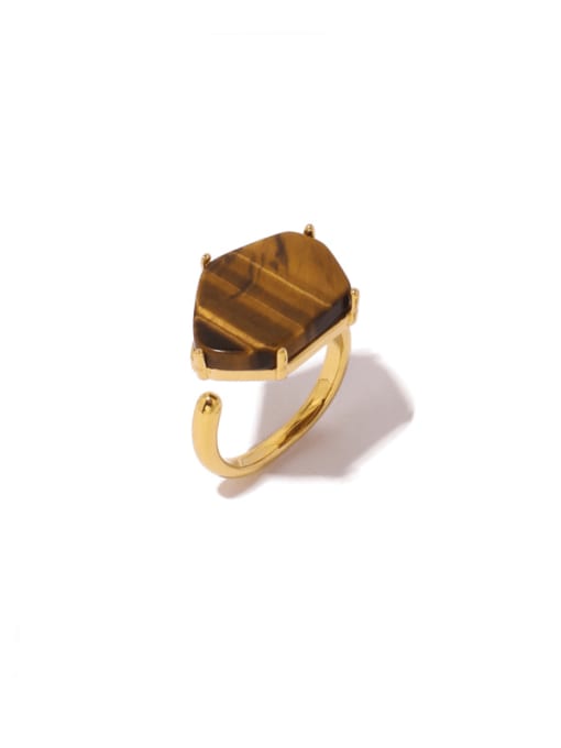 Brown textured ring Brass Natural Stone Geometric Vintage Band Ring