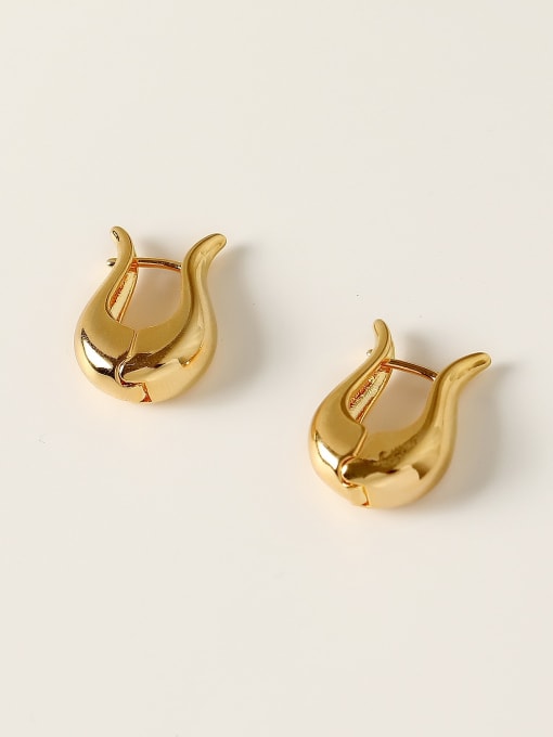 18K Gold Brass Smooth Geometric Minimalist Huggie Trend Korean Fashion Earring