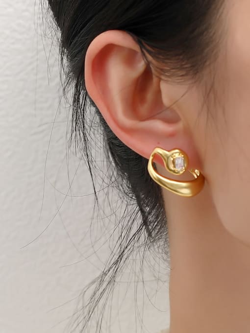 HYACINTH Brass Cubic Zirconia Irregular Minimalist Stud Earring 1