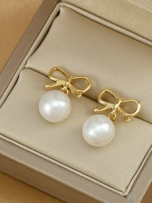Gold ED65956 Brass Imitation Pearl Bowknot Dainty Stud Earring