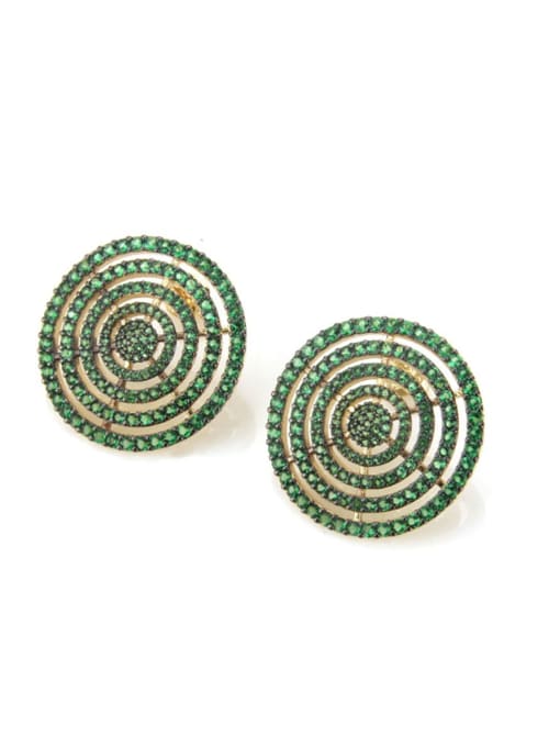 Gold Plated green Brass Round Cubic Zirconia Round Luxury Stud Earring