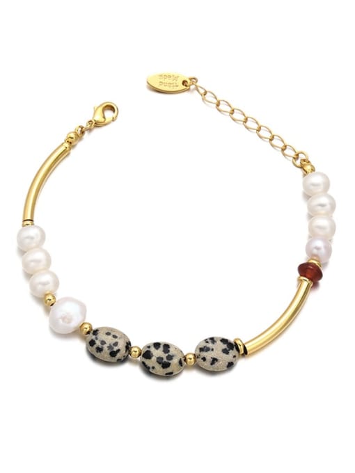 golden Brass Freshwater Pearl Irregular Vintage Beaded Bracelet