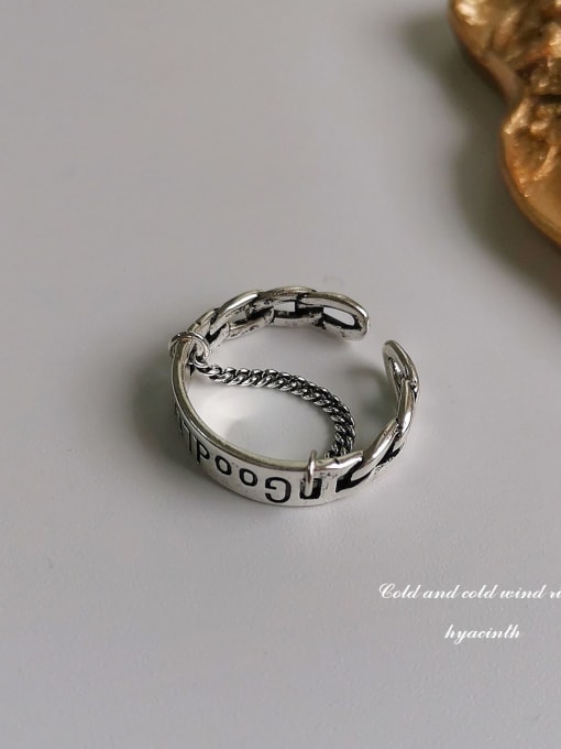 Ancient silver Copper Letter-GOODLUCK Vintage Band Fashion Ring