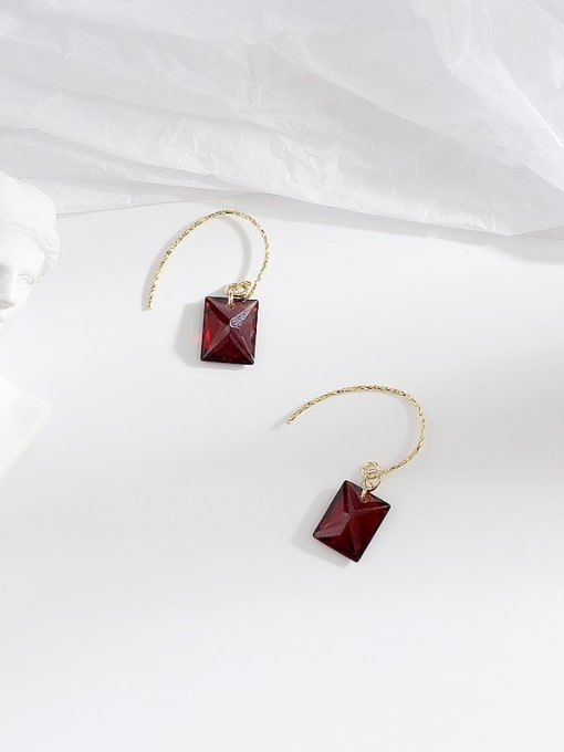 Red rectangle Copper Cubic Zirconia Heart Minimalist  Geometric Hook Trend Korean Fashion Earring