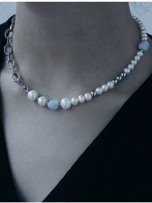 TINGS Brass Imitation Pearl Locket Vintage Asymmetric pearl geometric chain Necklace 1