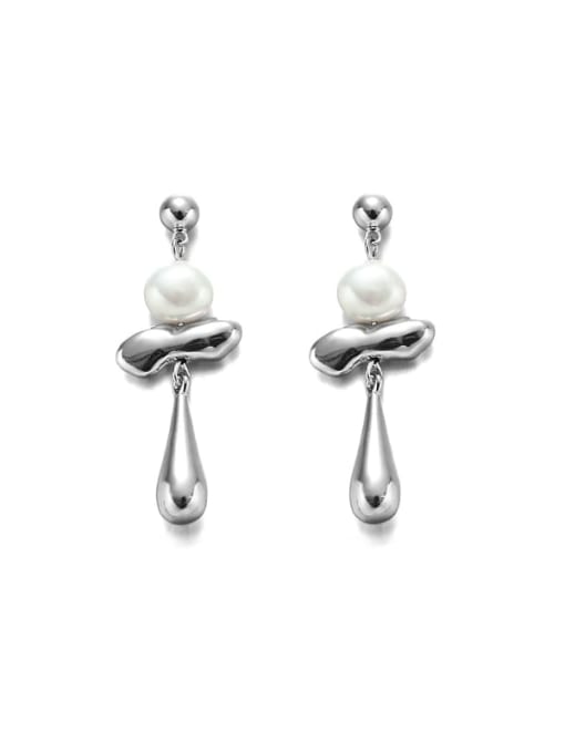 (Natural Pearl with Defects) Brass Imitation Pearl Water Drop Hip Hop Drop Earring
