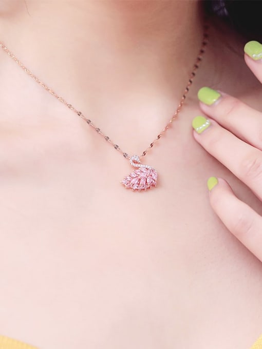 YOUH Brass Cubic Zirconia Pink Swan Dainty Necklace 1
