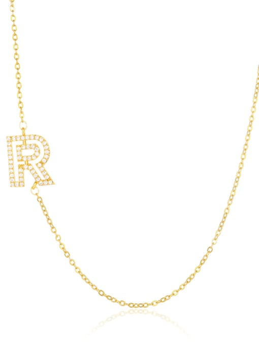 R Brass Cubic Zirconia Letter Minimalist Necklace