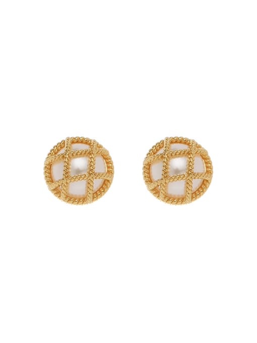 Gold imitation pearl earrings Brass Imitation Pearl Round Minimalist Stud Earring