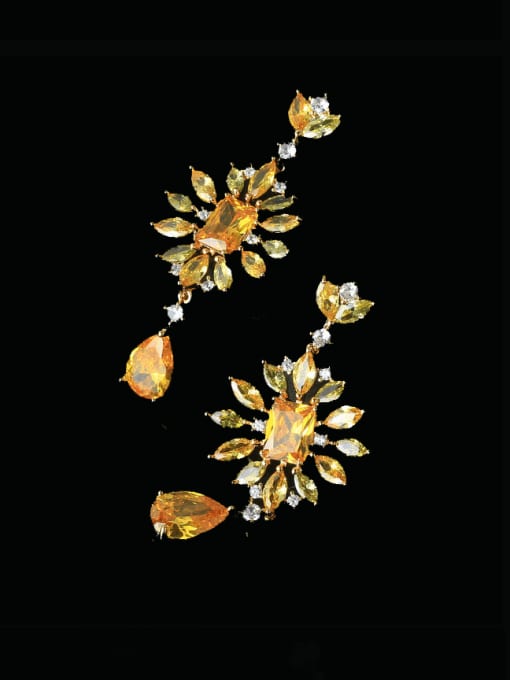 OUOU Brass Cubic Zirconia Flower Water Drop Luxury  Long Cluster Earring 3