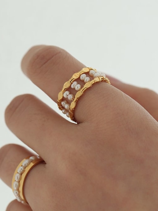Five Color Brass Imitation Pearl Geometric Hip Hop Stackable Ring 1