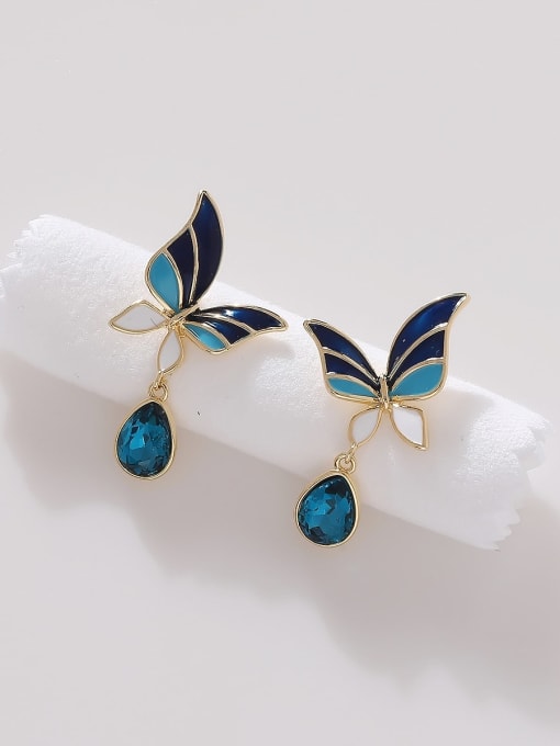 14K gold Brass Enamel Butterfly Minimalist Stud Earring