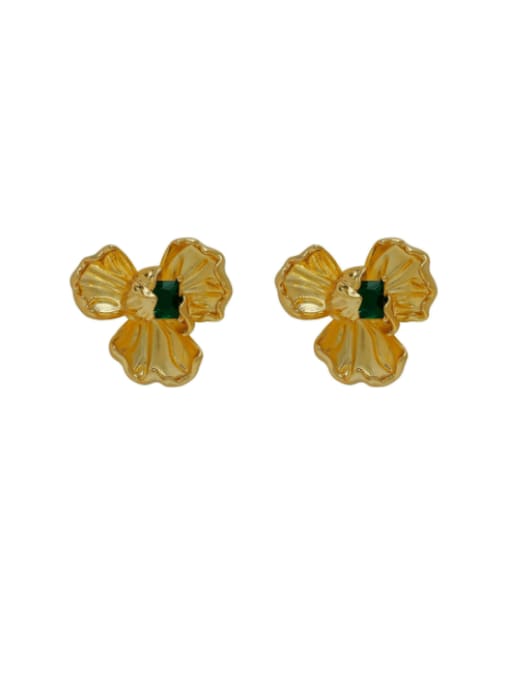 HYACINTH Brass Cubic Zirconia Flower Vintage Stud Earring 2