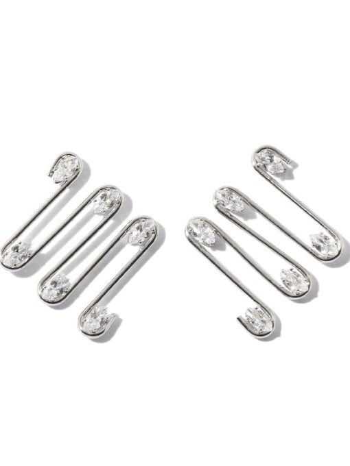 Paper clip earrings Brass Cubic Zirconia Geometric Pin Minimalist Stud Earring