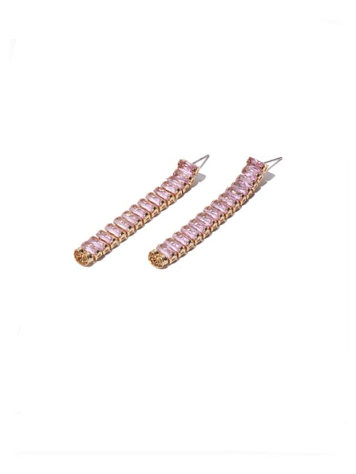 Pink zircon Brass Cubic Zirconia Tassel Minimalist Drop Earring