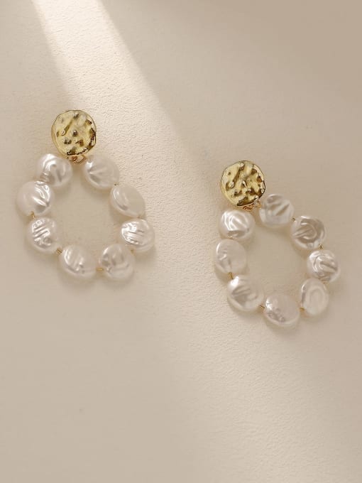 HYACINTH Brass Freshwater Pearl Geometric Vintage Drop Trend Korean Fashion Earring 0