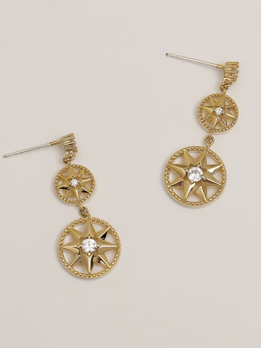 14k Gold Brass Cubic Zirconia Geometric Vintage Drop Trend Korean Fashion Earring