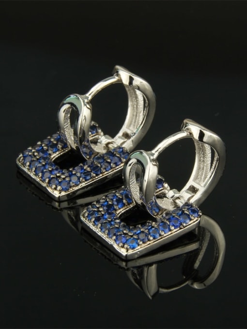 Platinum plated Blue Zircon Brass Cubic Zirconia Square Luxury Huggie Earring