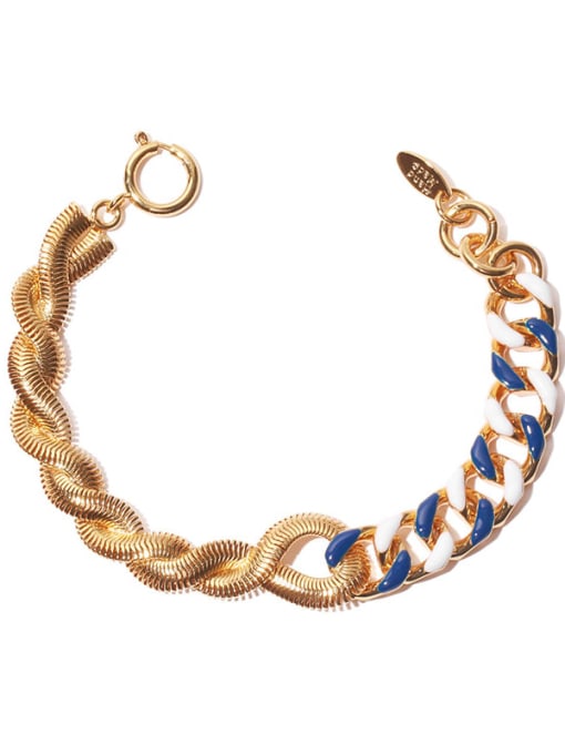 Blue and white drop oil Bracelet Brass Enamel Geometric Minimalist Link Bracelet