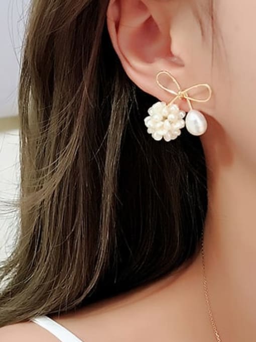 HYACINTH Copper Imitation Pearl Bowknot Dainty Stud Trend Korean Fashion Earring 1