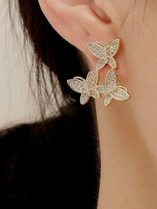 HYACINTH Brass Cubic Zirconia Butterfly Minimalist Stud Trend Korean Fashion Earring 1