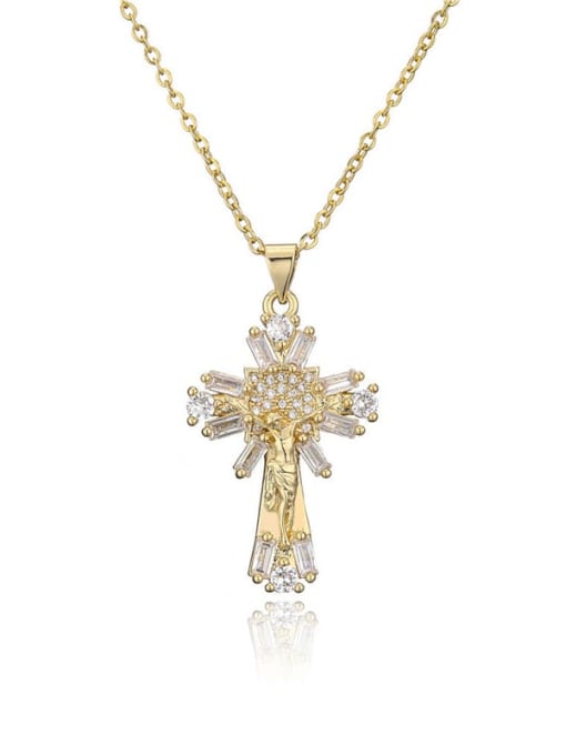20711 Brass Cubic Zirconia Cross Vintage Regligious Necklace