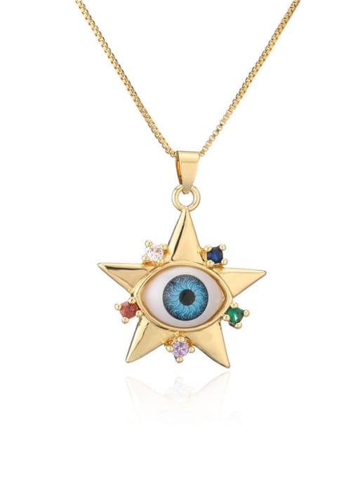 21019 Brass Rhinestone Enamel Evil Eye Vintage Five-pointed star Pendant Necklace