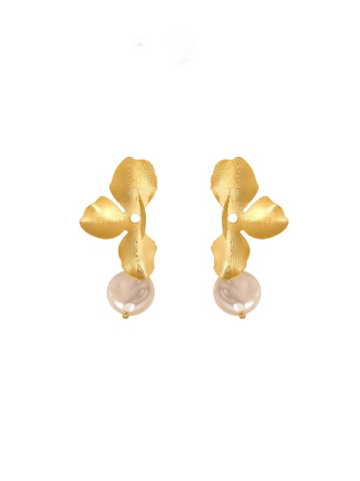 HYACINTH Brass Imitation Pearl Flower Minimalist Drop Earring 0