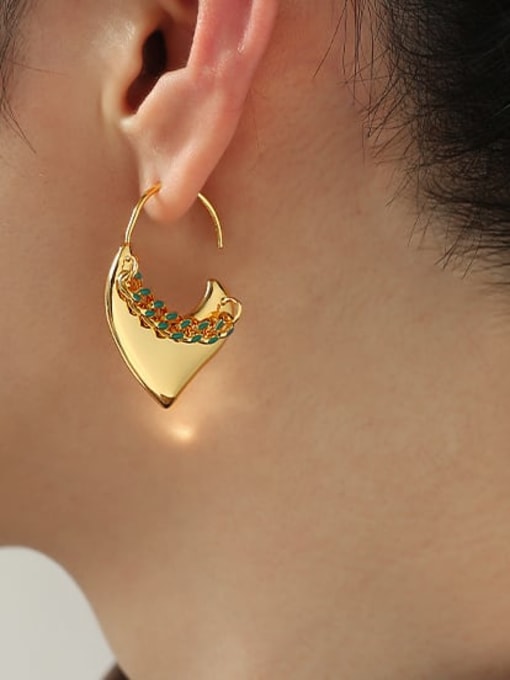Green--Single (left ear) Brass Enamel Heart Minimalist Single Earring(only one)
