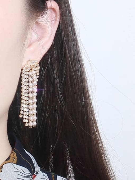 HYACINTH Copper Imitation Pearl Tassel Ethnic Threader Trend Korean Fashion Earring 1
