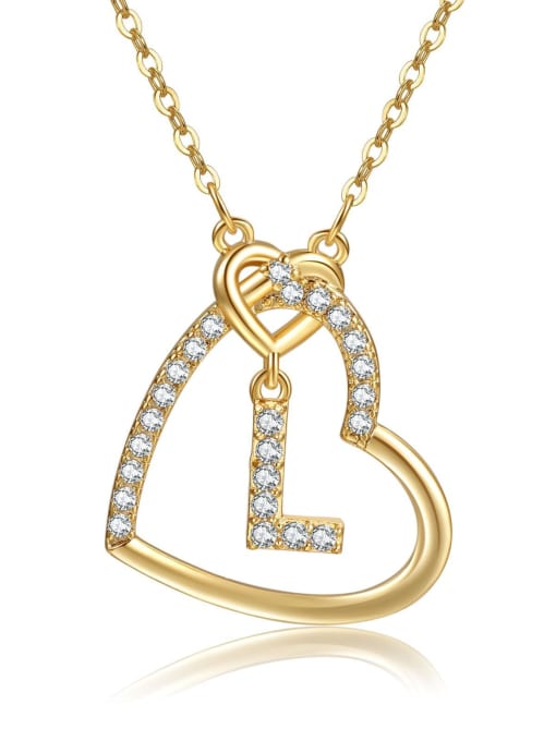 L gold Brass Cubic Zirconia Heart Minimalist  Letter Pendant Necklace