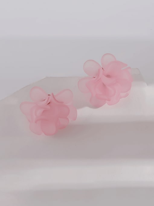 Pink Brass Resin Flower Minimalist Stud Earring