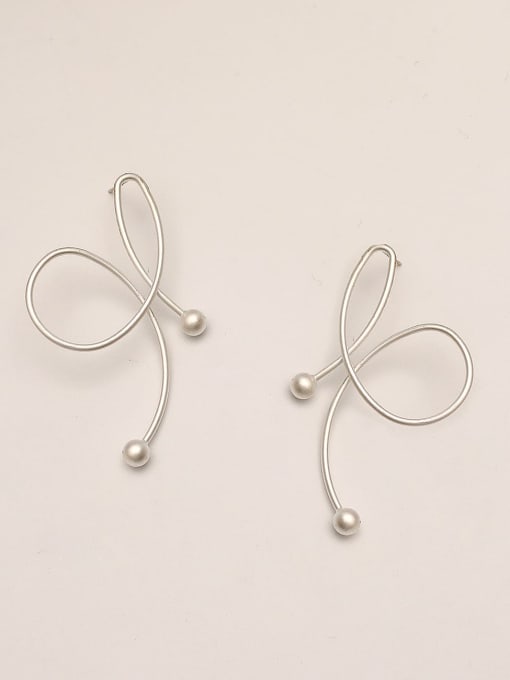 Dumb Silver Brass Imitation Pearl Butterfly Minimalist Stud Trend Korean Fashion Earring