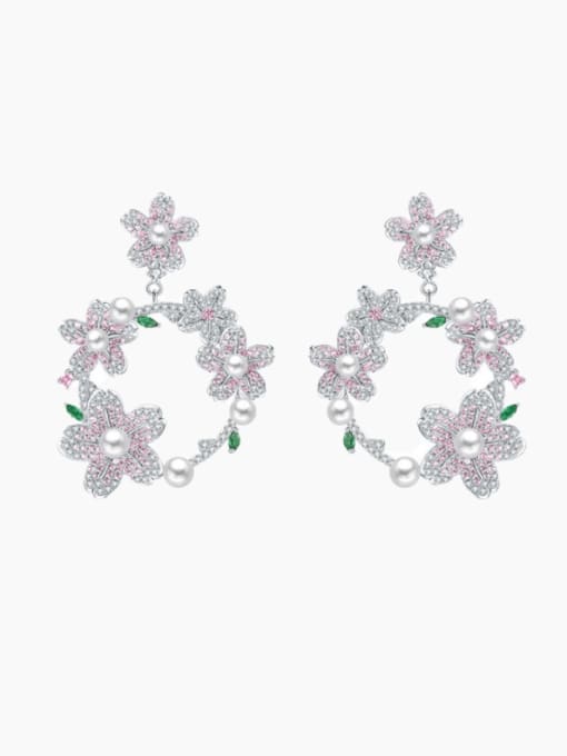 Flower Earrings Brass Cubic Zirconia Flower Luxury Cluster Earring