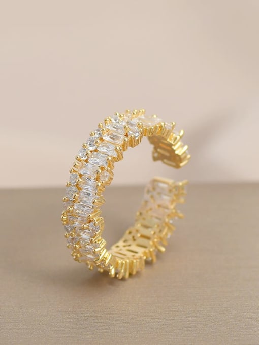 Gold JZ10518 Brass Cubic Zirconia Geometric Dainty Band Ring