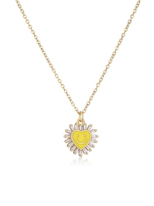 21208 Brass Cubic Zirconia Enamel Trend Heart Smiley  Pendant Necklace
