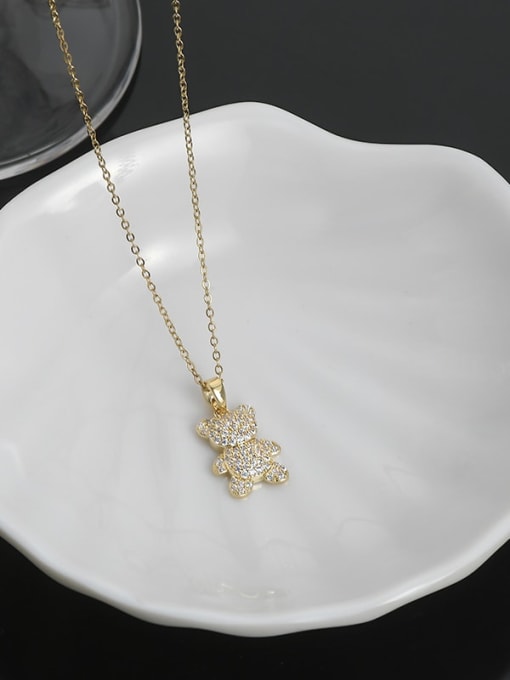 Gold XL63287 Brass Cubic Zirconia Bear Dainty Necklace
